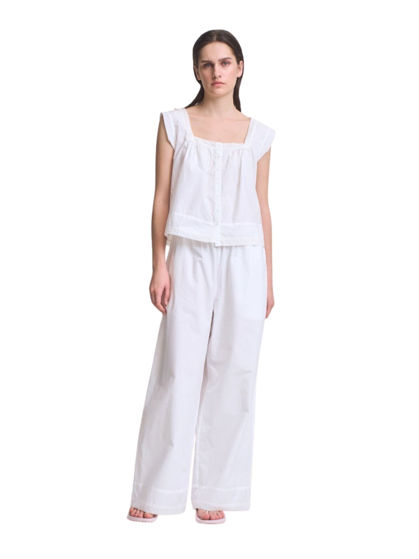Eyelet Trim Detailed Sleeveless Top