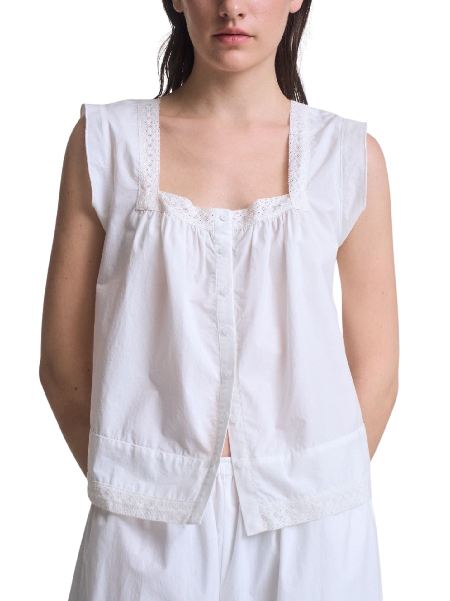 Eyelet Trim Detailed Sleeveless Top