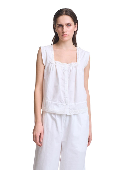 Eyelet Trim Detailed Sleeveless Top