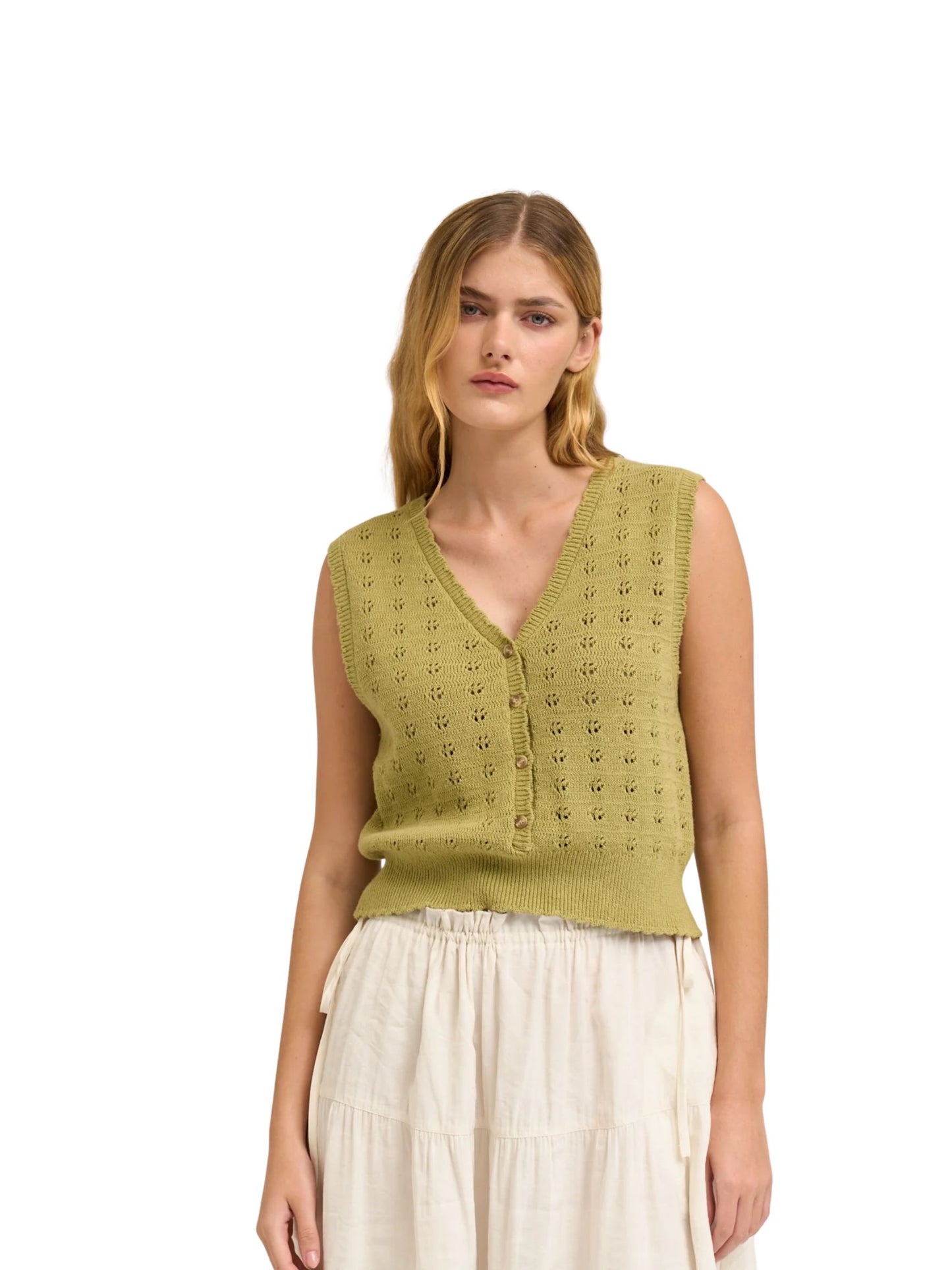 Floral Knitting Button Down Vest Top