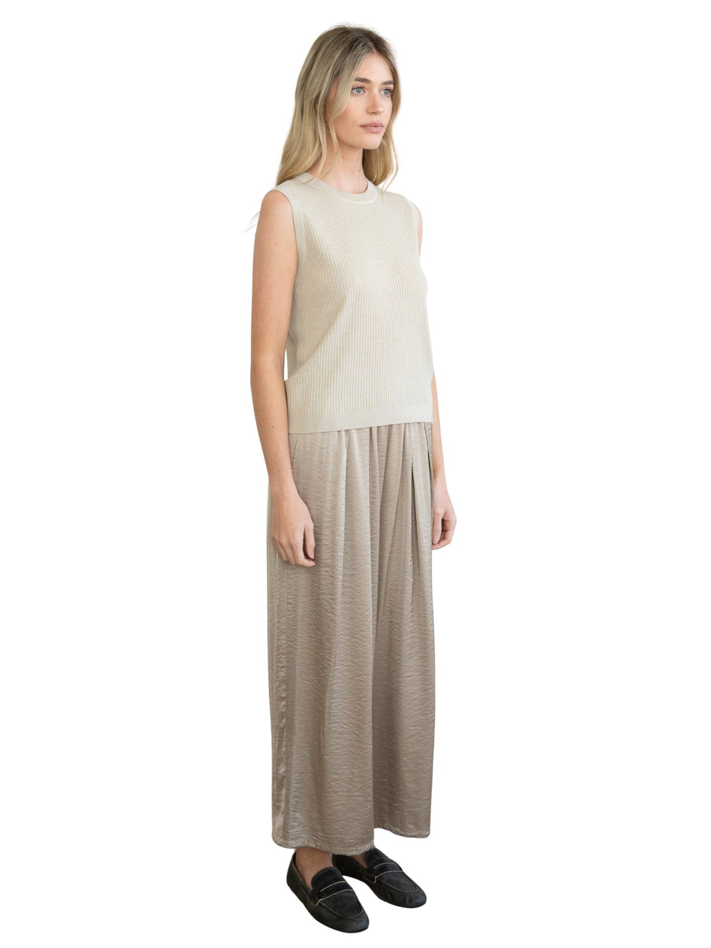 Textured Satin Elastic Waist Pants