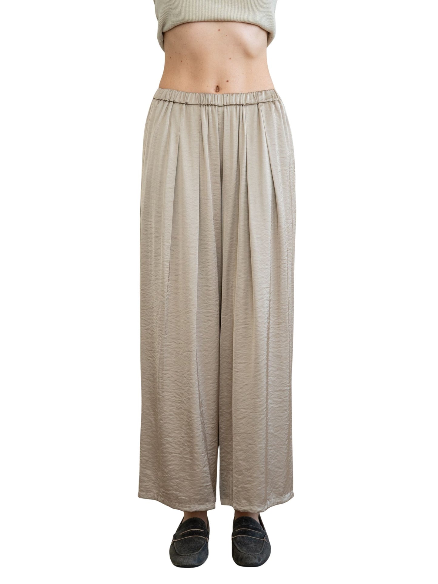 Textured Satin Elastic Waist Pants