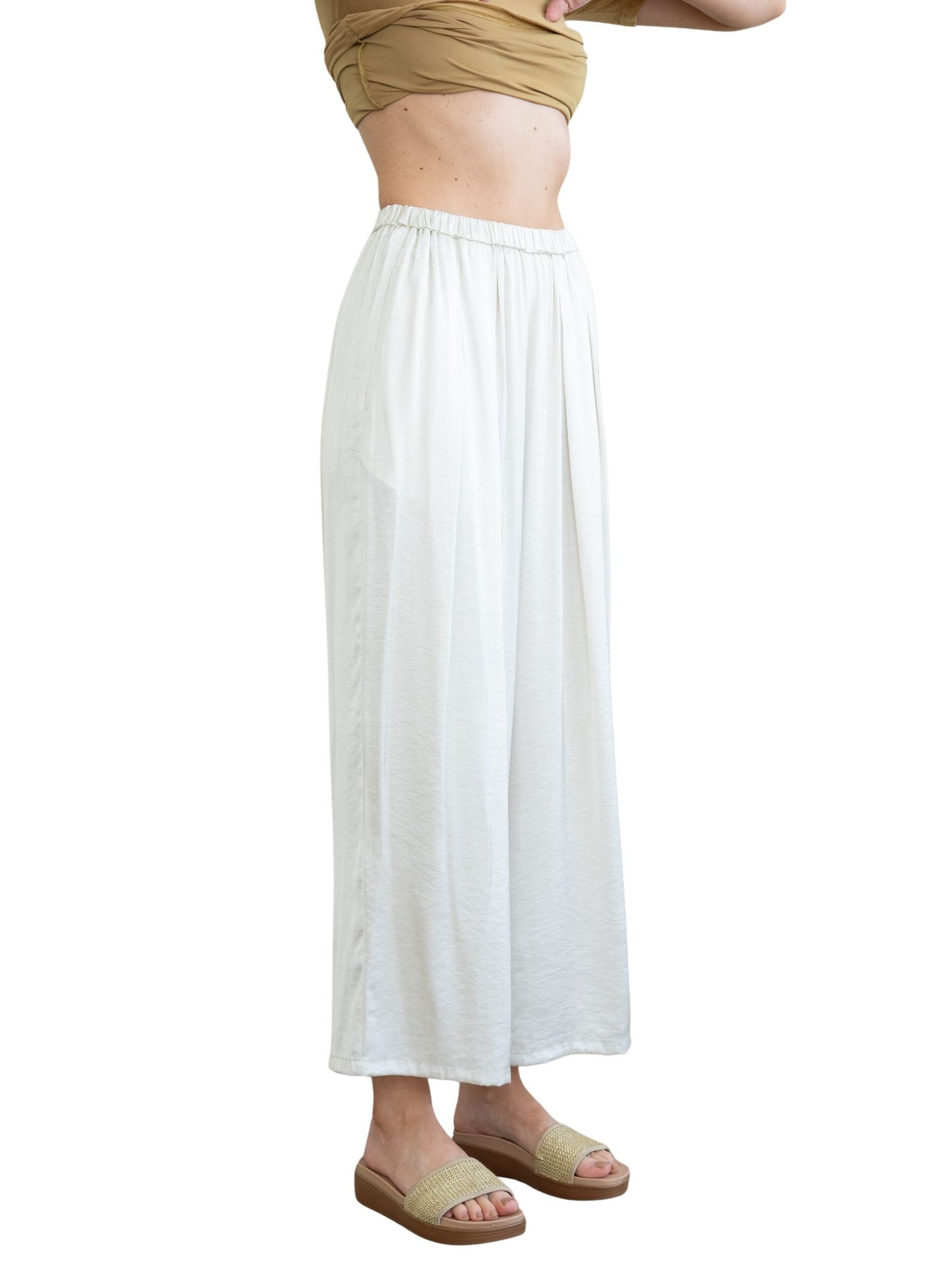 Textured Satin Elastic Waist Pants