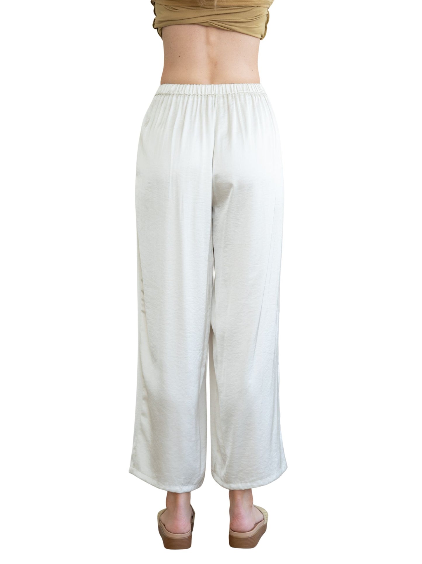 Textured Satin Elastic Waist Pants