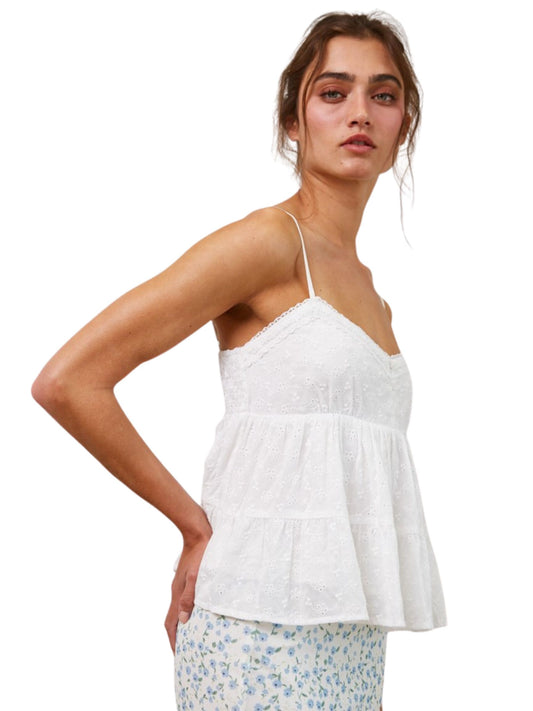Kara Eyelet Lace Trim Cami Top