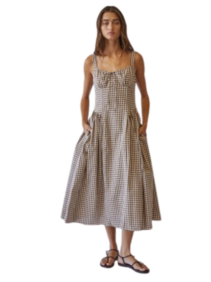 Vivien Check Tie Front Midi Dress