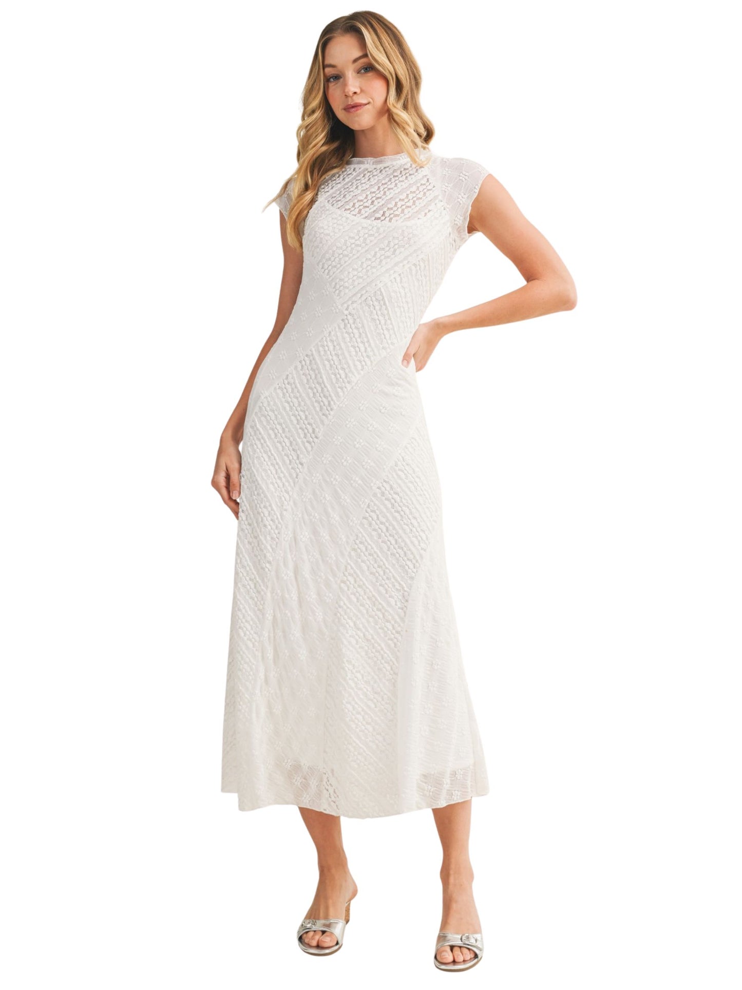 Cap Sleeve Mixed Lace Dress