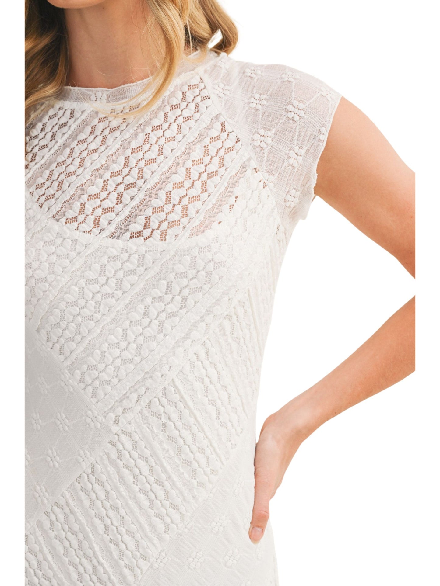 Cap Sleeve Mixed Lace Dress
