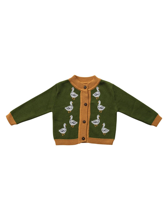 Cotton Knit Baby Cardigan Sweater - Ducks