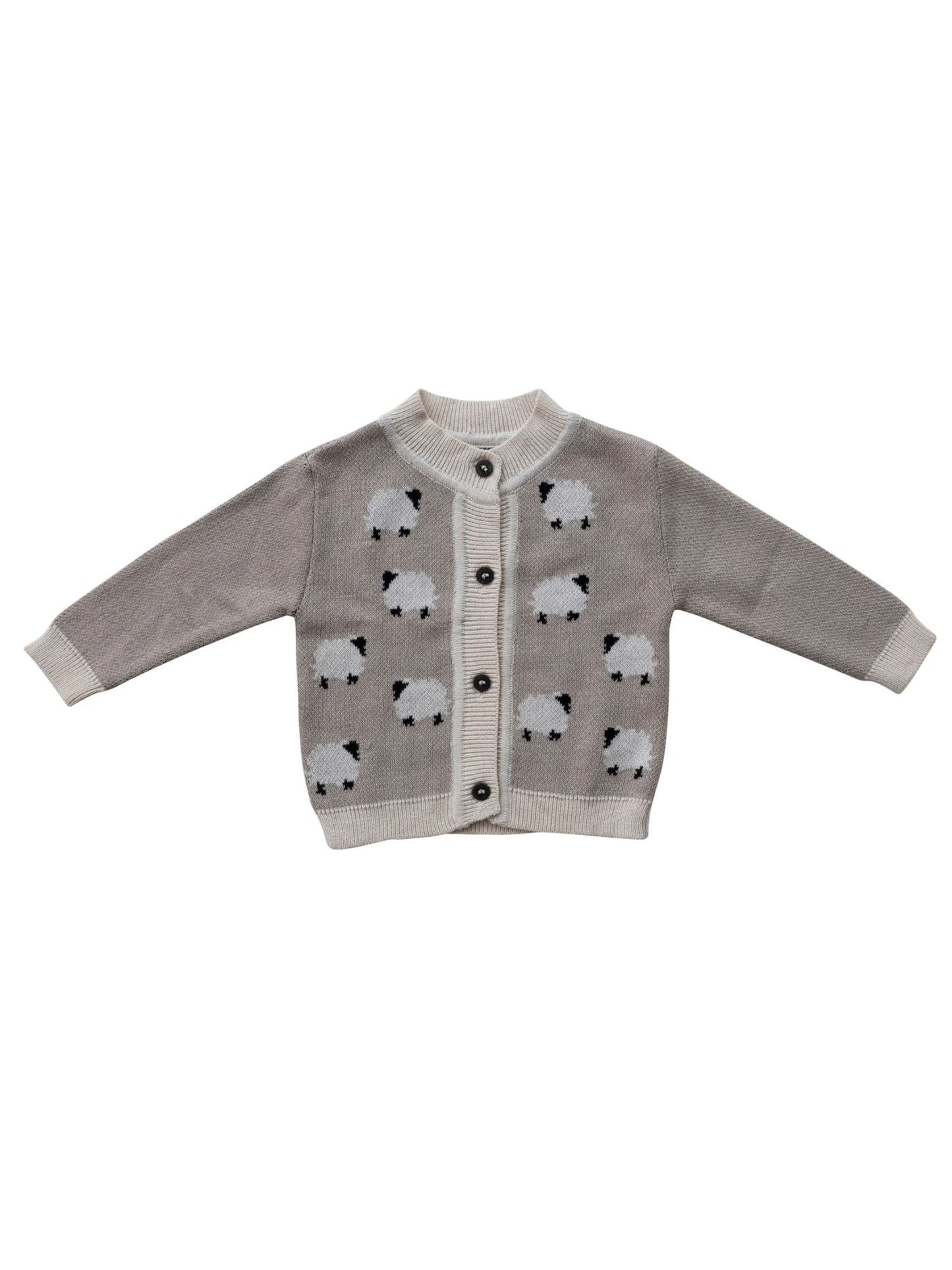 Cotton Knit Baby Cardigan Sweater - Sheep