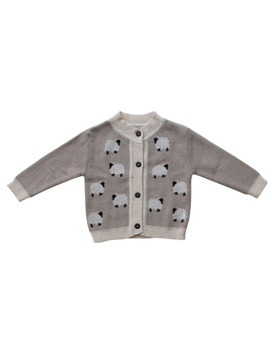 Cotton Knit Baby Cardigan Sweater - Sheep
