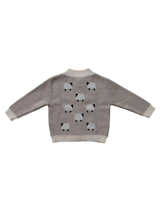 Cotton Knit Baby Cardigan Sweater - Sheep
