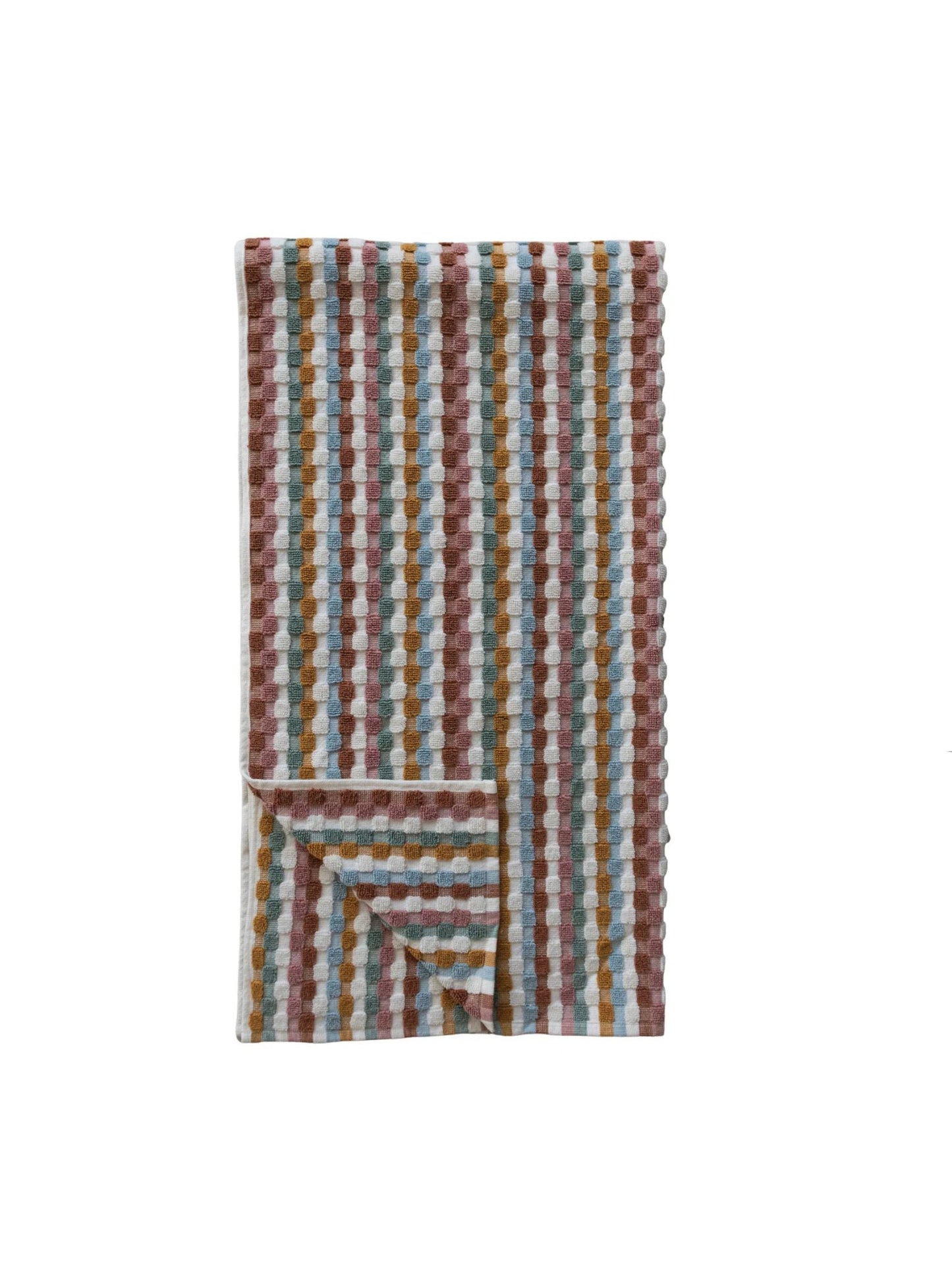 Woven Cotton Terry Bath Towel w/ Geometric Pattern & Loop