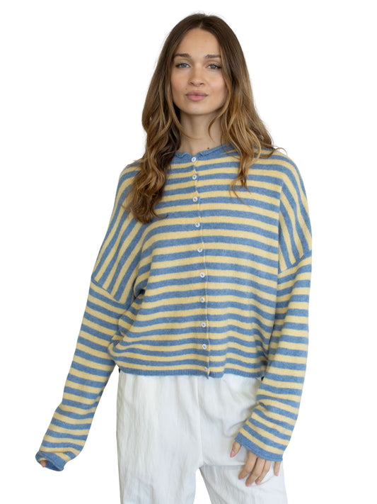 Piper Cardigan - Blue/Yellow Stripe