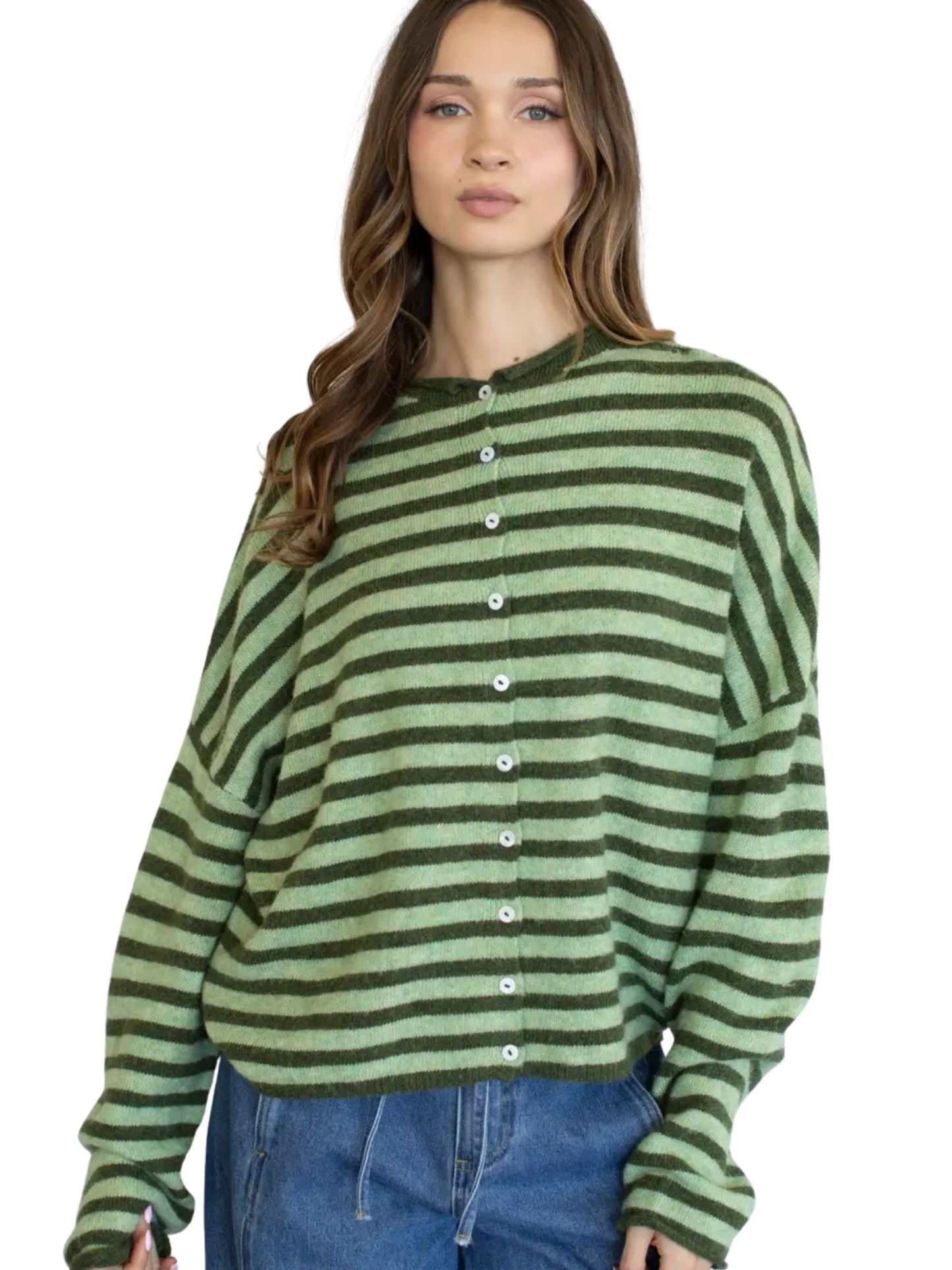 Piper Cardigan - Olive Combo Stripe