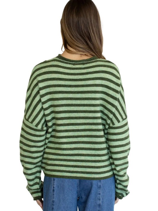 Piper Cardigan - Olive Combo Stripe
