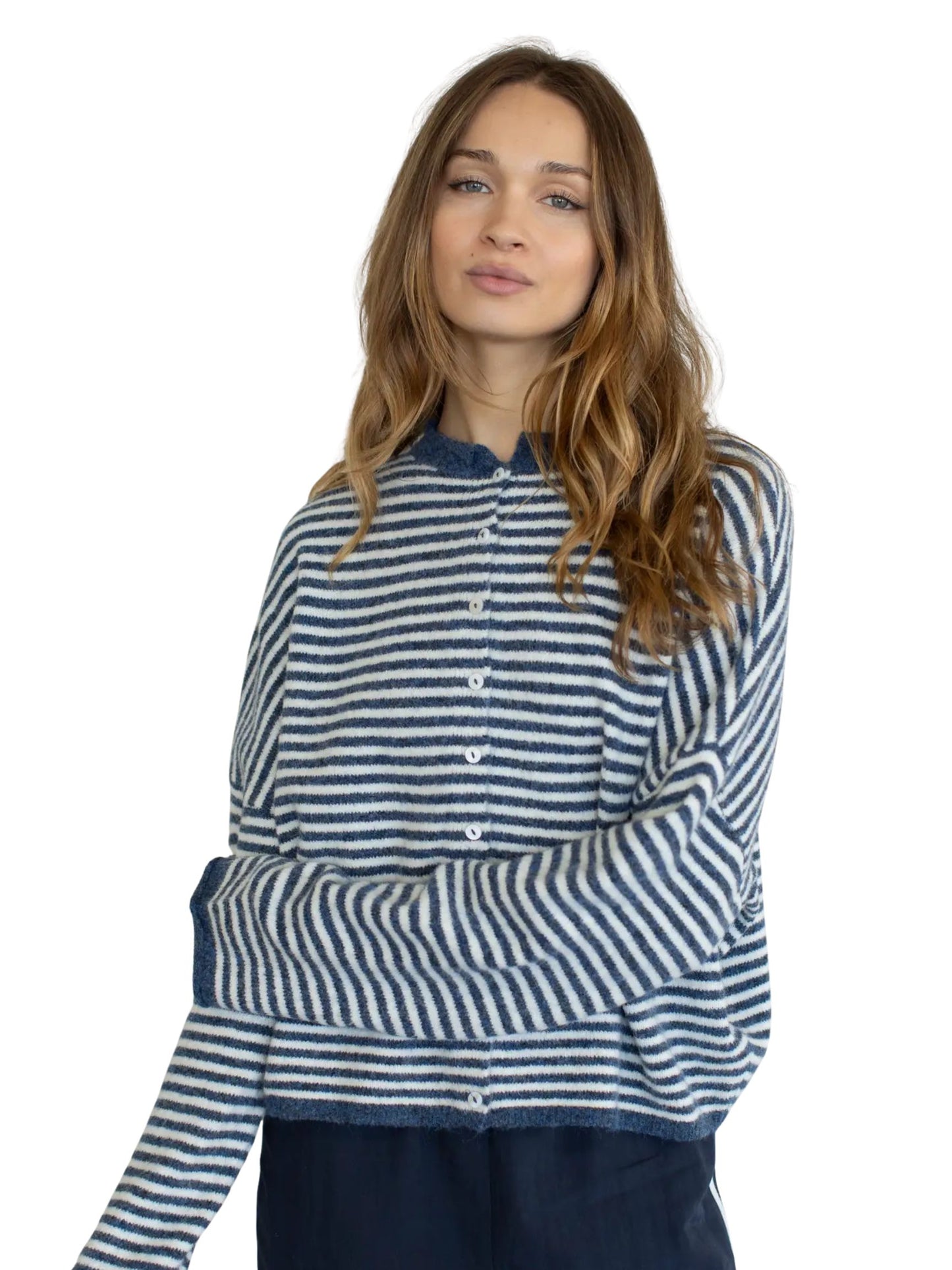 Piper Cardigan - Denim Mini Stripe