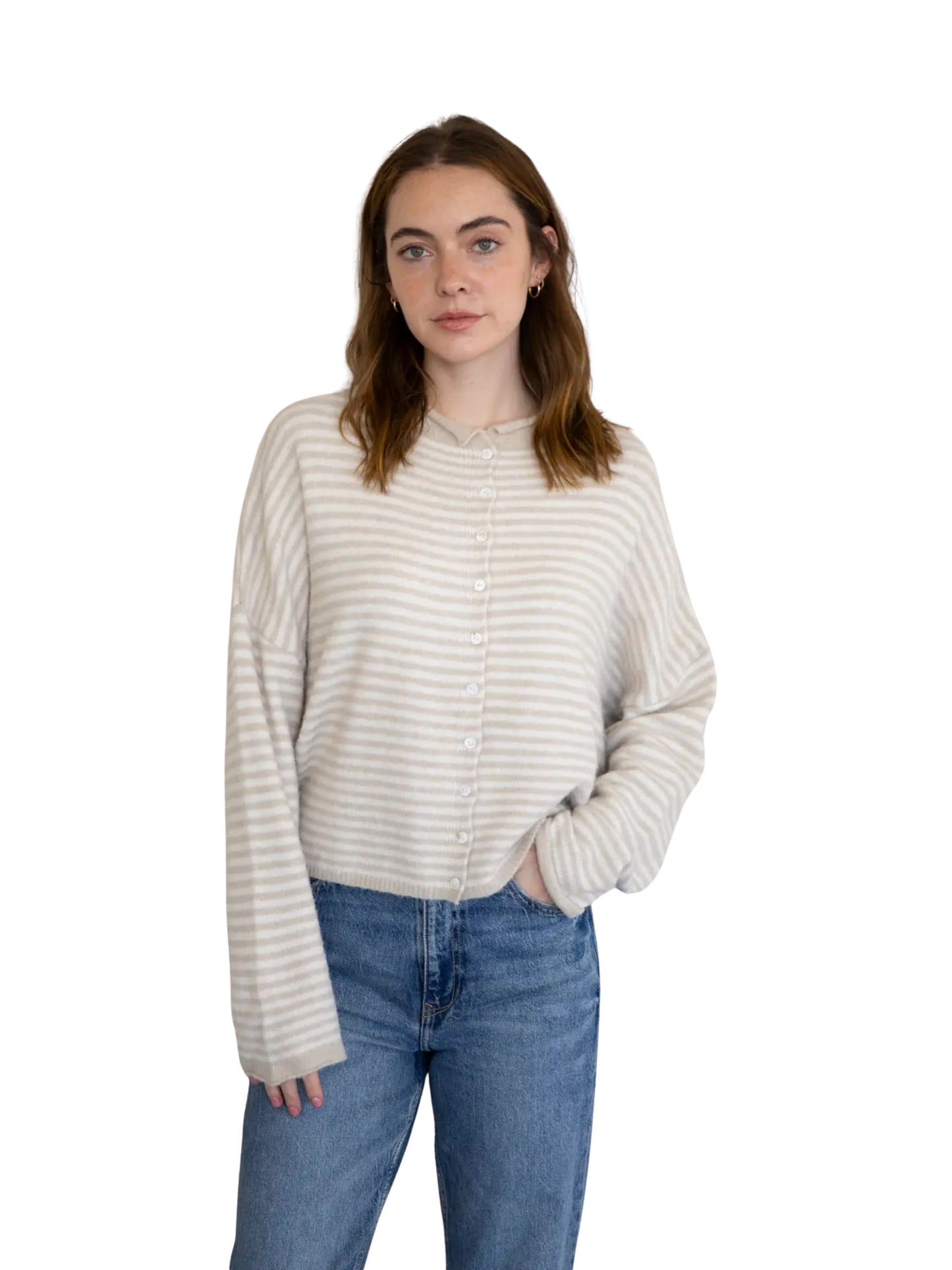 Piper Cardigan Mini Stripe - Cream