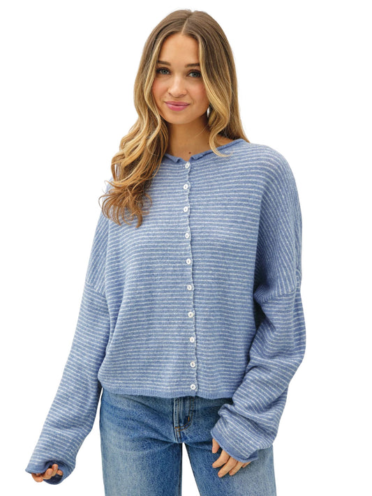 Piper Cardigan - Dusty Blue Stripe
