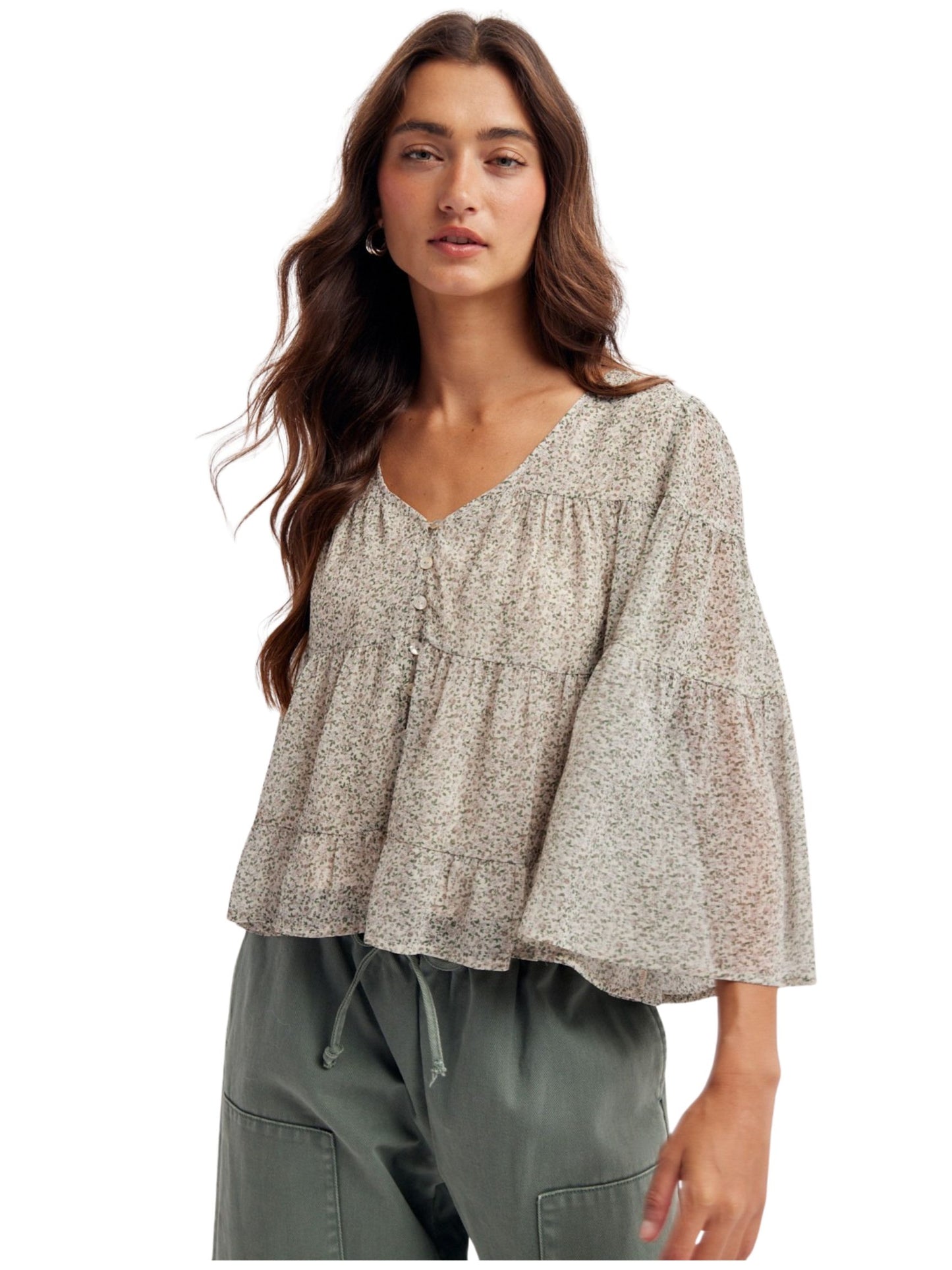 Ditsy Floral Tiered Blouse