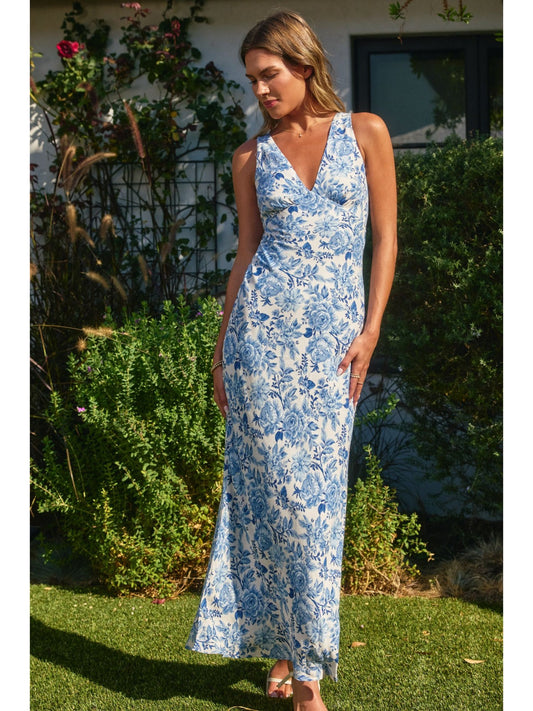 Floral Plunging Tie Back Maxi Dress