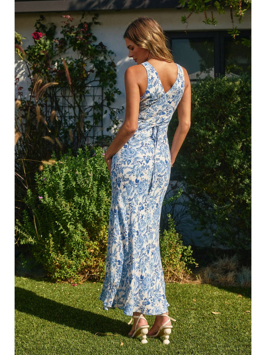 Floral Plunging Tie Back Maxi Dress