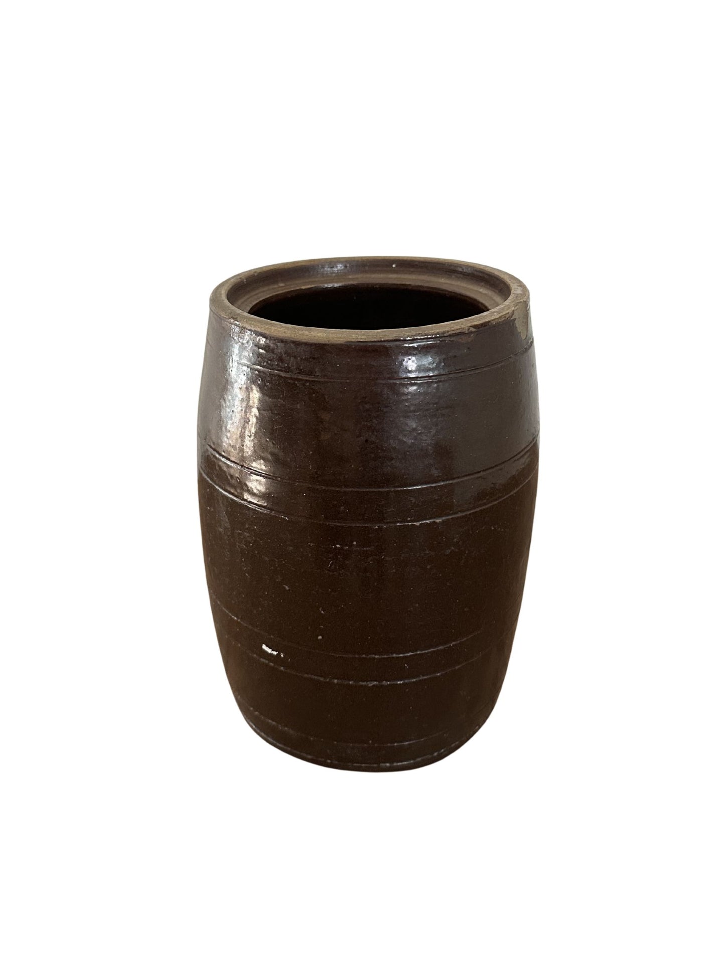 Vintage Tall Brown Crock w/ Line Detailing - Pick Up Only