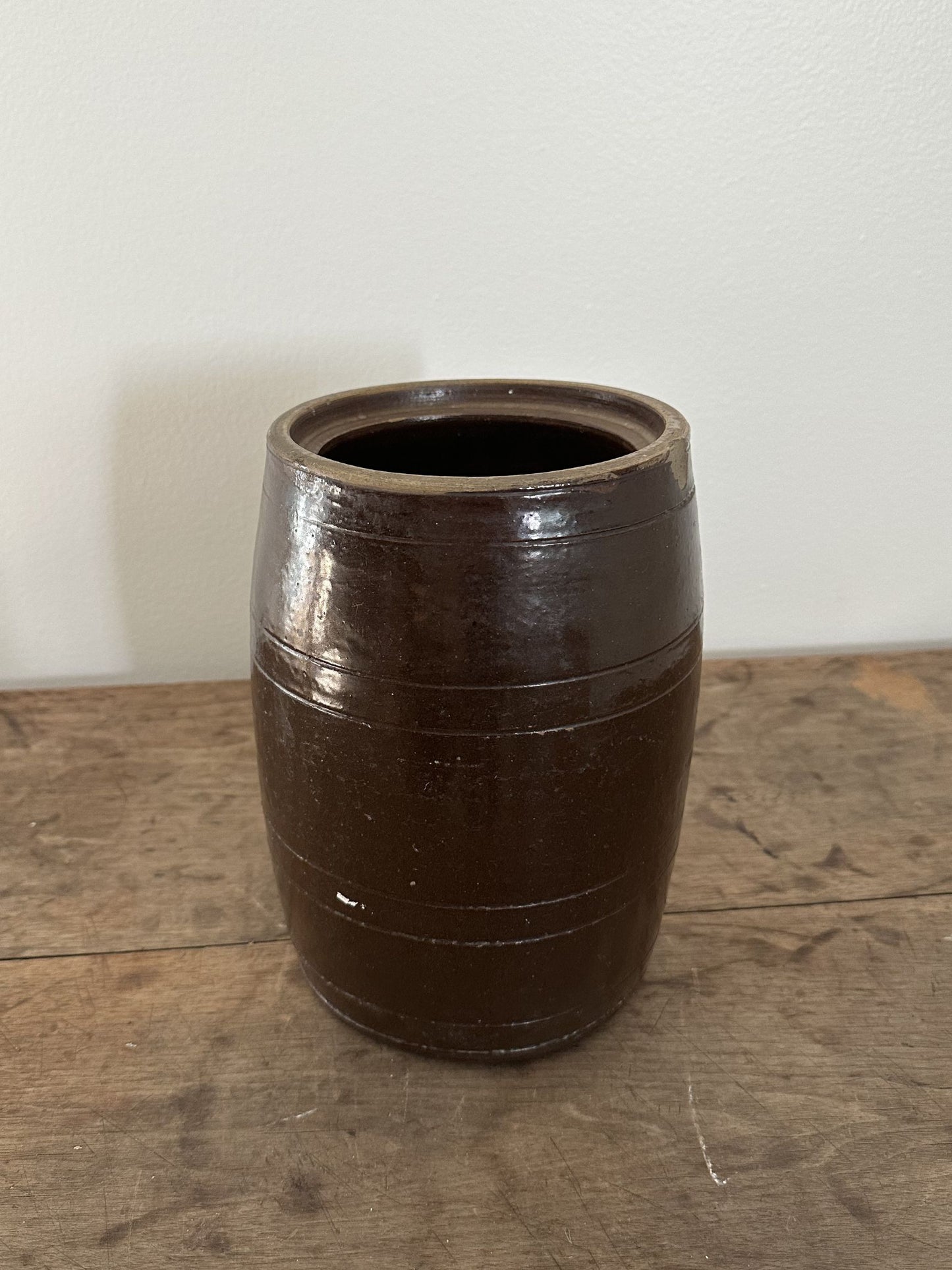 Vintage Tall Brown Crock w/ Line Detailing - Pick Up Only