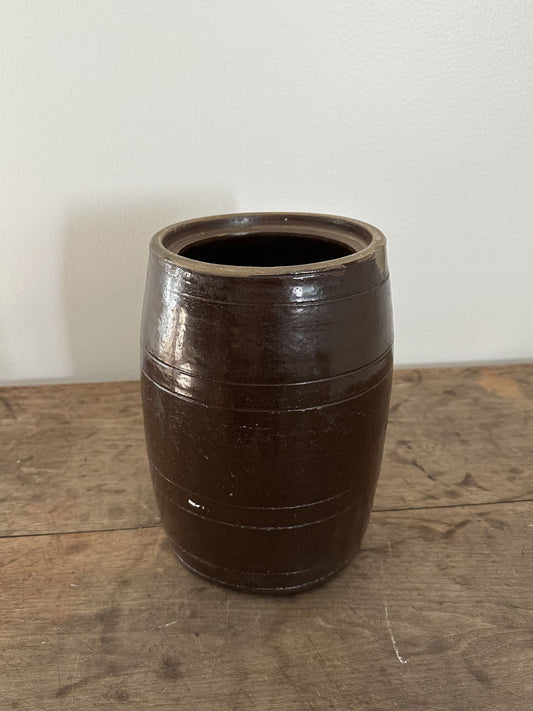 Vintage Tall Brown Crock w/ Line Detailing - Pick Up Only