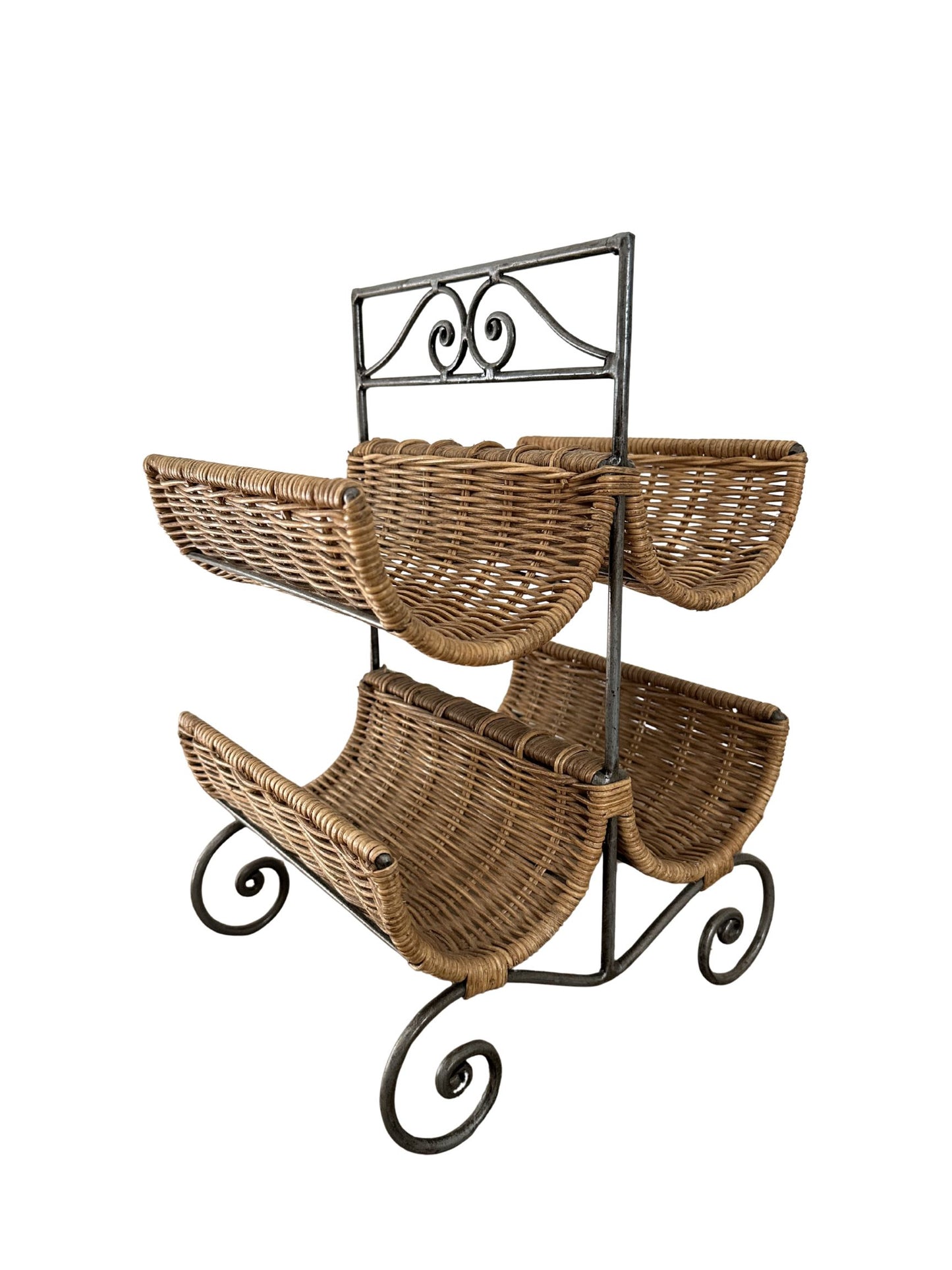 Vintage Metal and Wicker Wine Holder - Pick Up Only