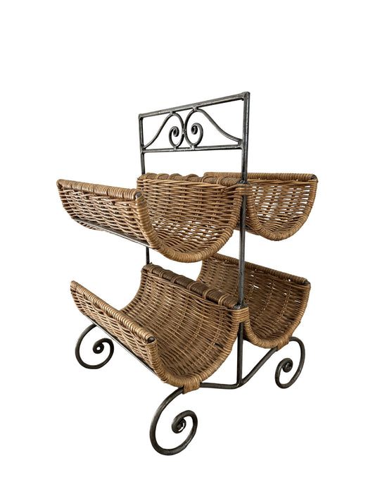 Vintage Metal and Wicker Wine Holder - Pick Up Only