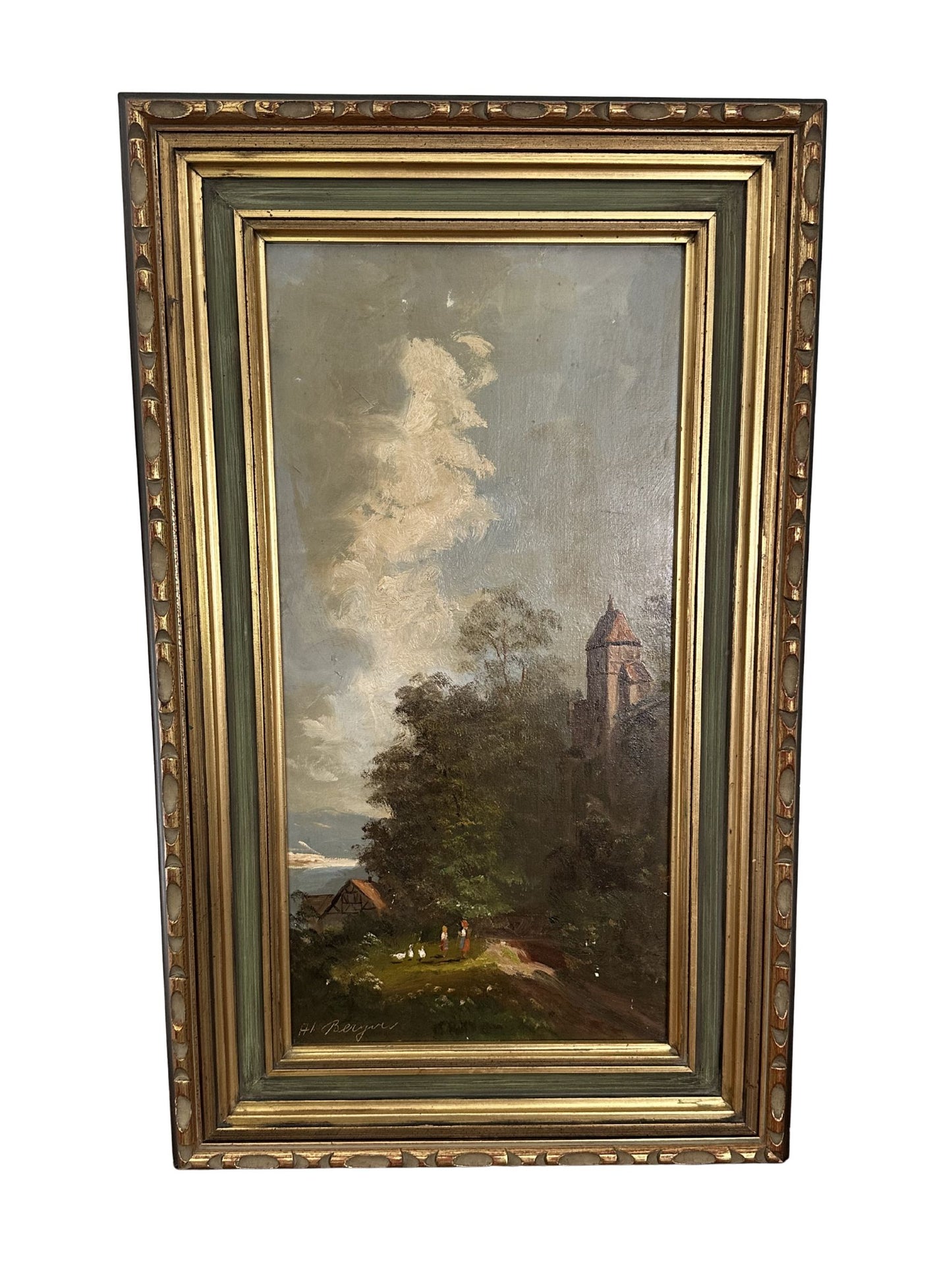 Antique 1917 Oil Painting Landscape in Ornate Gilt Frame - Pick Up Only