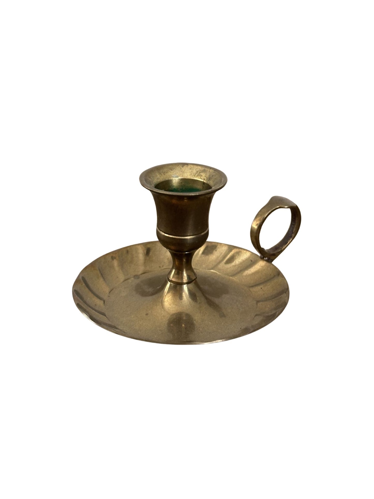 Vintage Brass Chamberstick Candle Holder with Finger Loop Handle