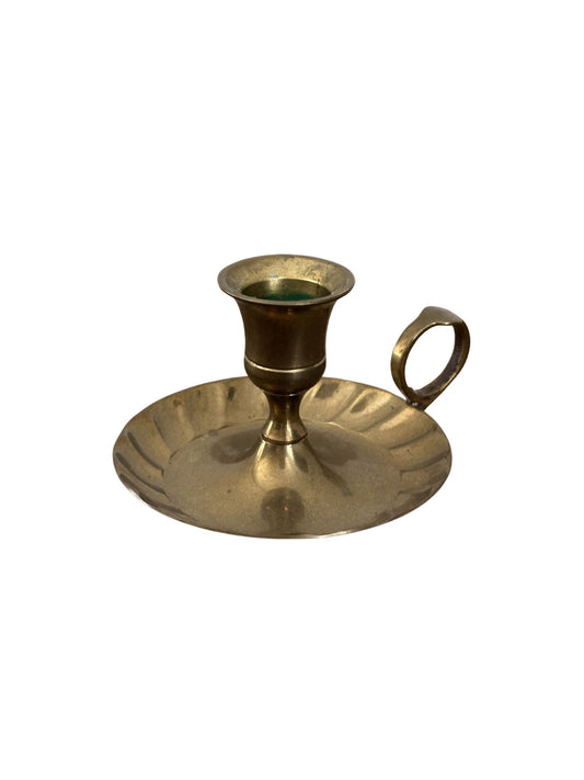 Vintage Brass Chamberstick Candle Holder with Finger Loop Handle