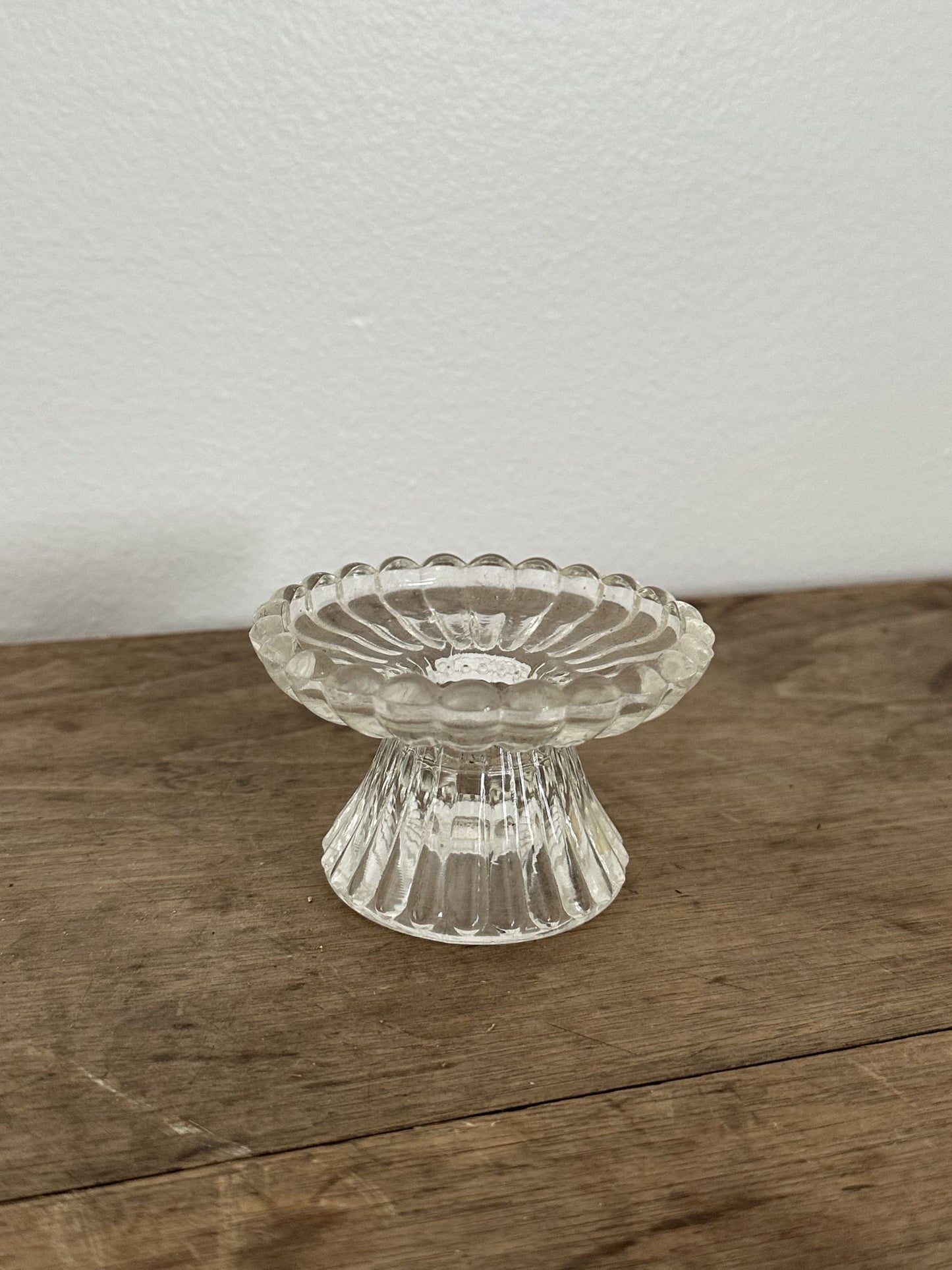 Vintage Glass Candle Holder w/ Scalloped Edge