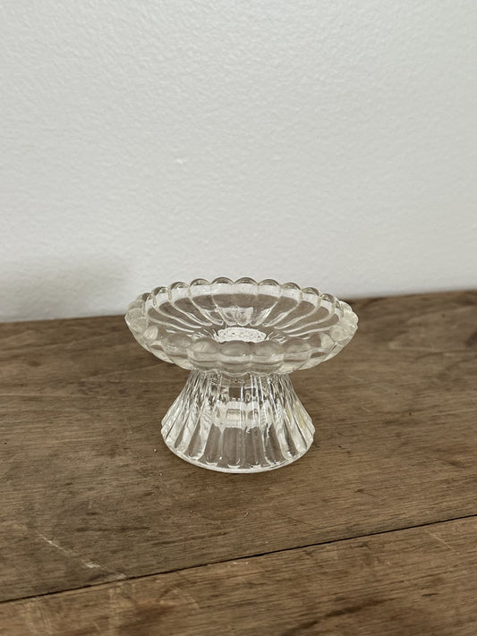 Vintage Glass Candle Holder w/ Scalloped Edge