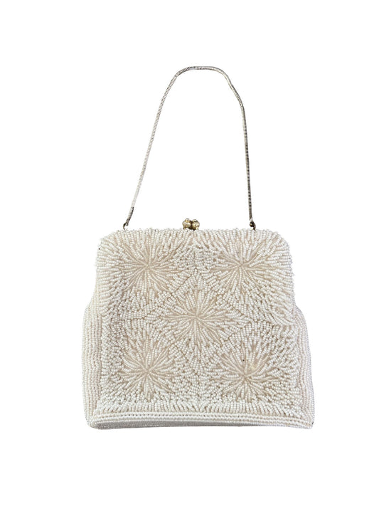 Vintage White Beaded Clutch