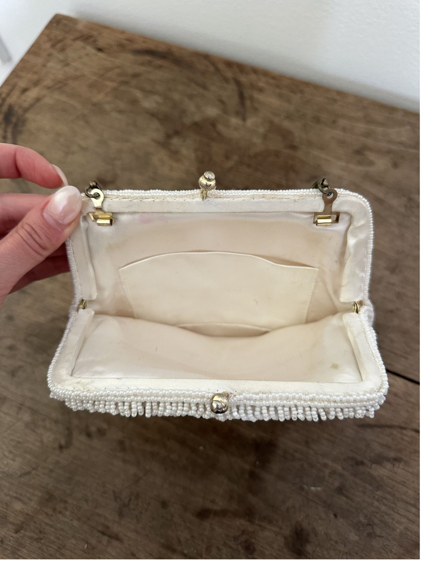 Vintage White Beaded Clutch