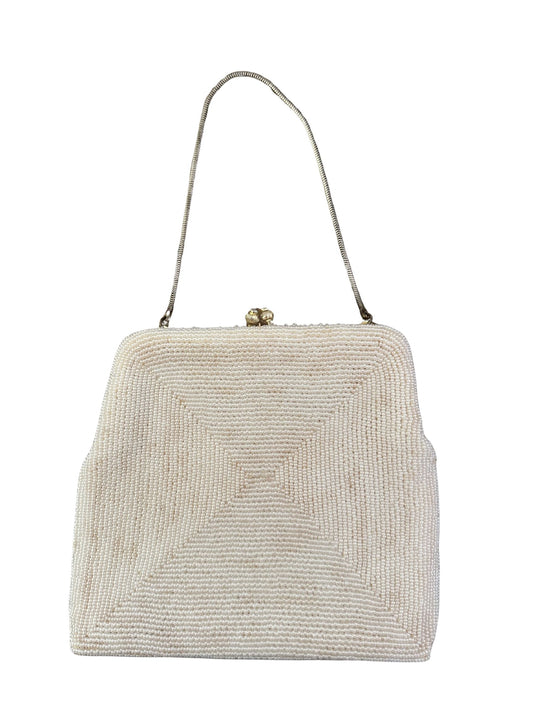 Vintage White Beaded Clutch