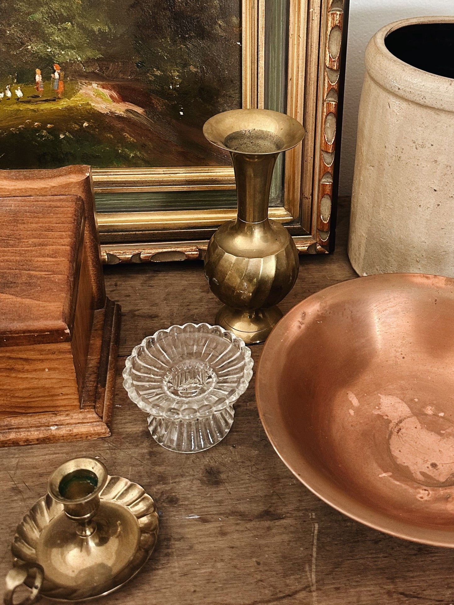 Vintage Glass Candle Holder w/ Scalloped Edge
