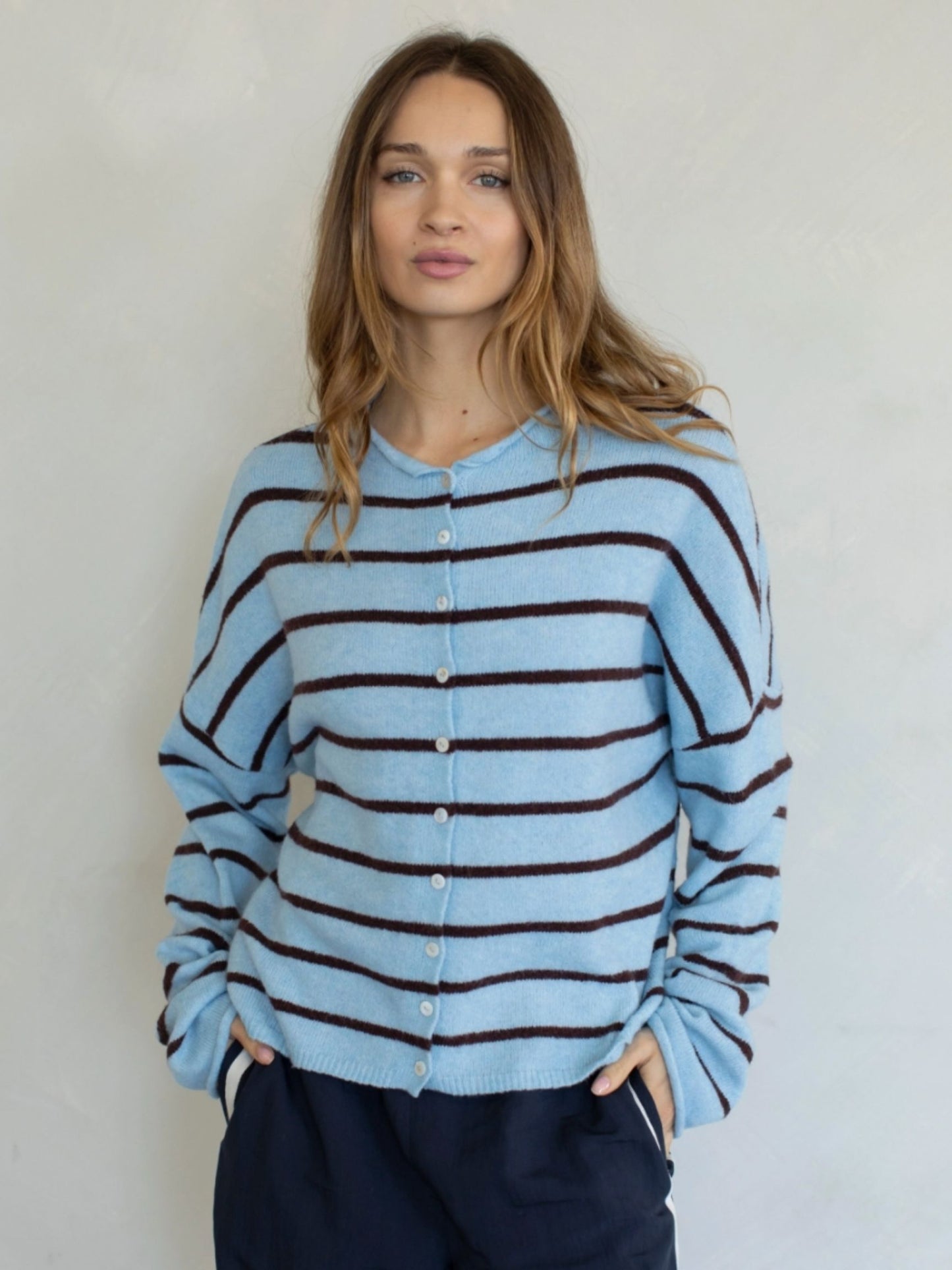 Piper Cardigan - Blue / Brown Stripe