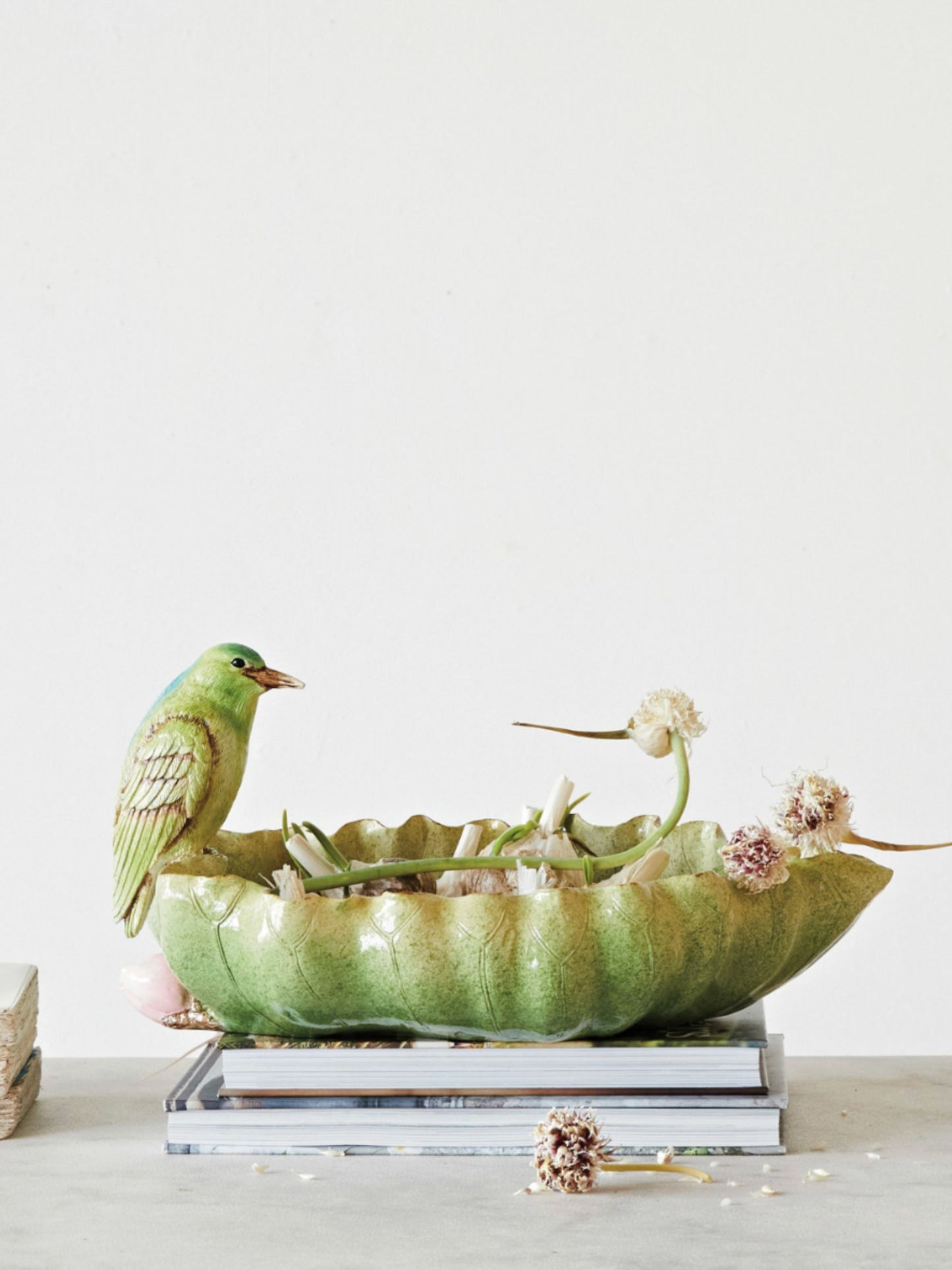 Resin Leaf Shaped Bowl w/ Bird - Pick Up Only
