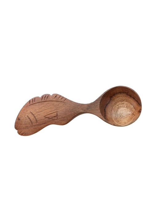 Carved Mango Wood Spoon with Fish Shaped Handle