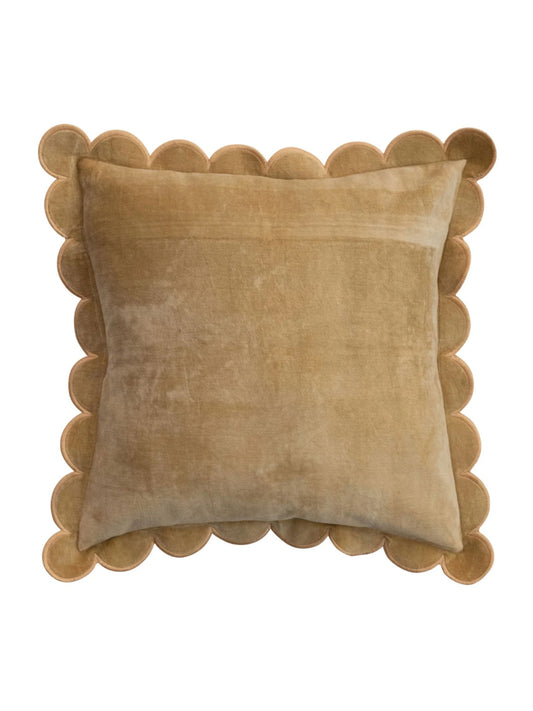 Cotton Velvet Pillow w/ Scalloped Flange & Embroidered Edge