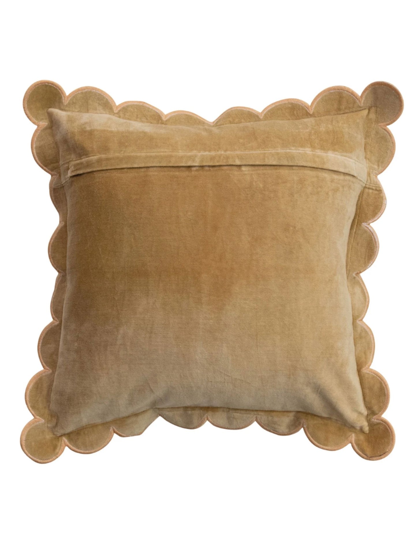 Cotton Velvet Pillow w/ Scalloped Flange & Embroidered Edge