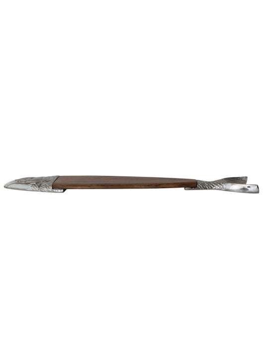 Acacia Wood & Cast Aluminum Fish Shaped Cheese/Serving Board