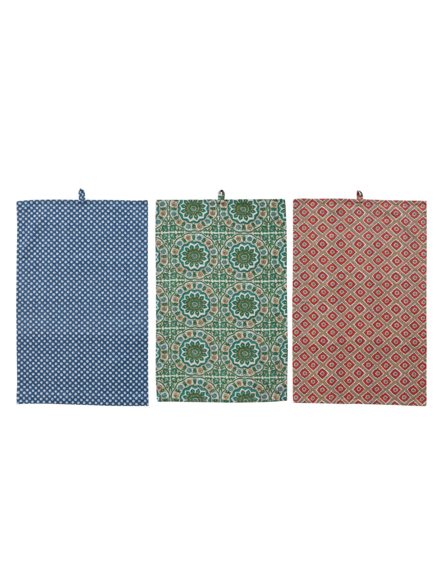 Cotton Slub Tea Towel with Block Print Pattern