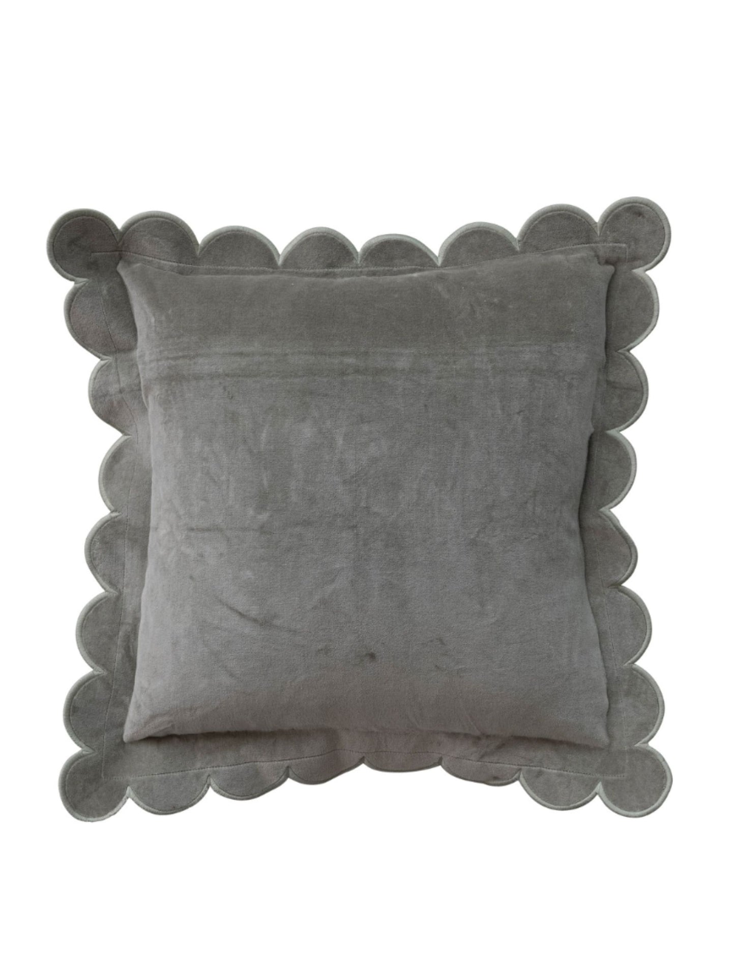 Square Cotton Velvet Pillow with Scalloped Flange & Stitched Edge, Green