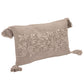 Stonewashed Cotton Slub Lumbar Pillow with Embroidered Flowers & Tassels, Taupe