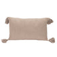 Stonewashed Cotton Slub Lumbar Pillow with Embroidered Flowers & Tassels, Taupe